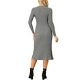 thumbnail image 3 of INSPIRE CHIC Women's Long Sleeve Sweater Dress Crewneck Ribbed Knit Pleated A-Line Midi Dresses L Grey, 3 of 6
