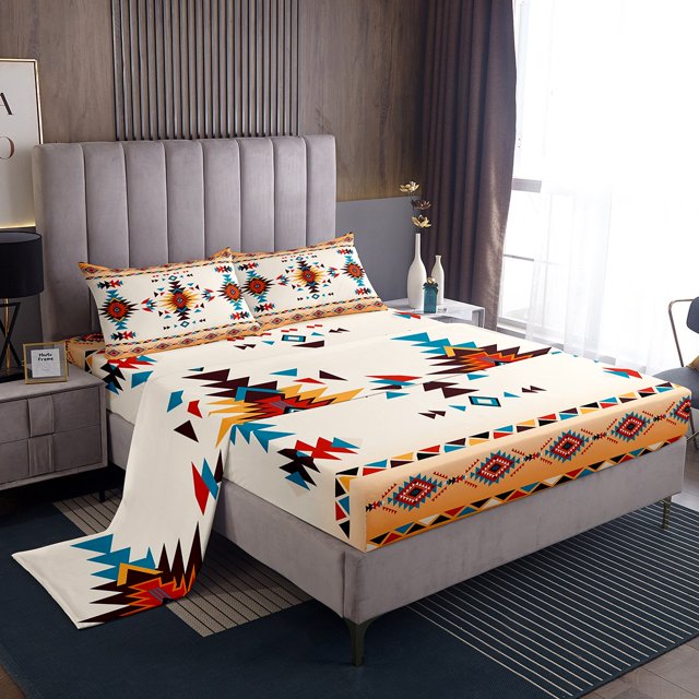 Erosebridal Aztec Bed Sheets Set King Size for Adult, Rustic Farmhouse Bed Sheets King, Geometric Stripe Decor
