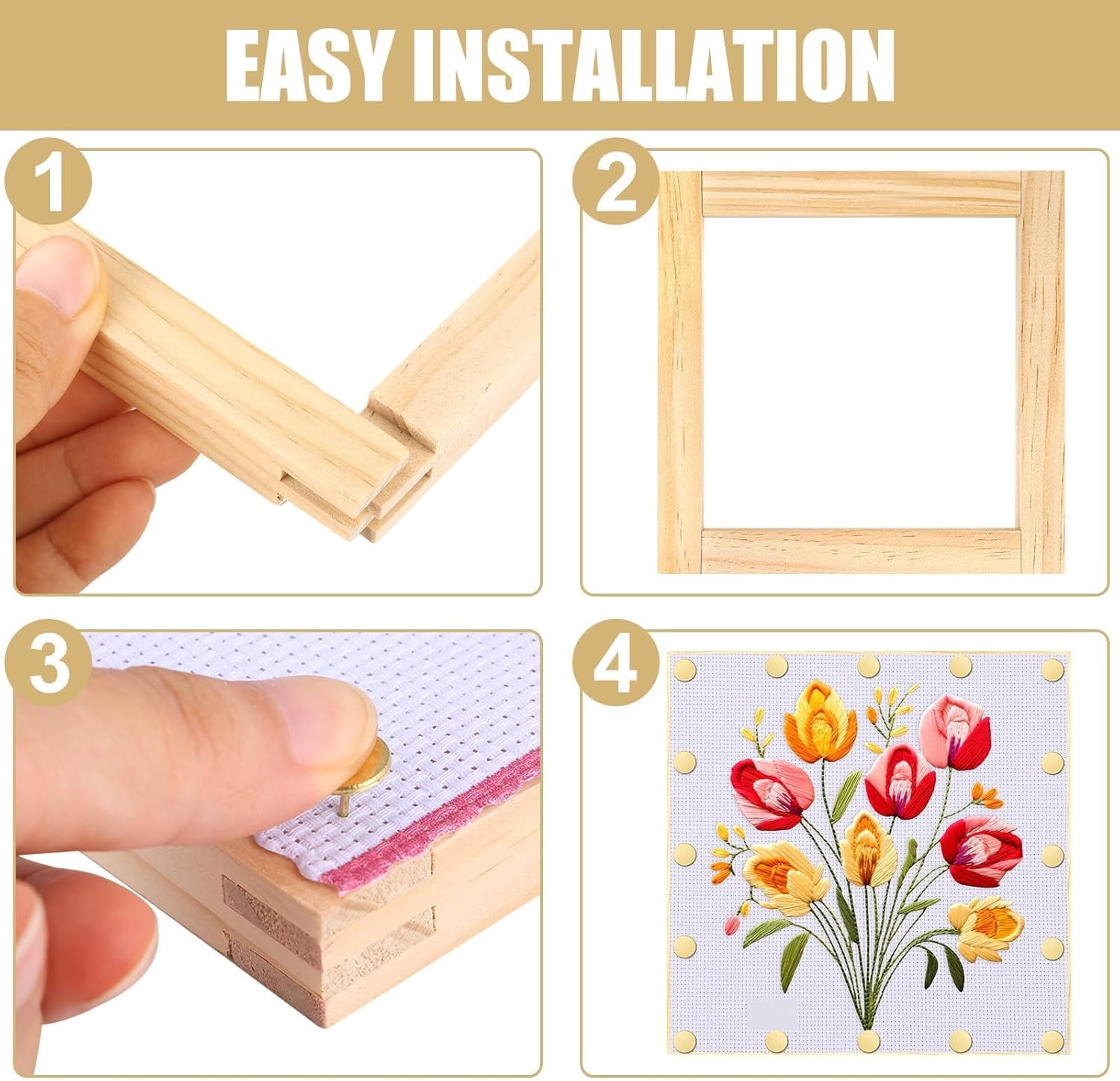 16 PCS Needlepoint Stretcher Bars 2 Sizes Stretcher Bars for Needlework Wooden Canvas Art Supplies with 40 Thumb Tacks for Needlepoint Embroidery Stitch Frame Set Bundle with Crafts