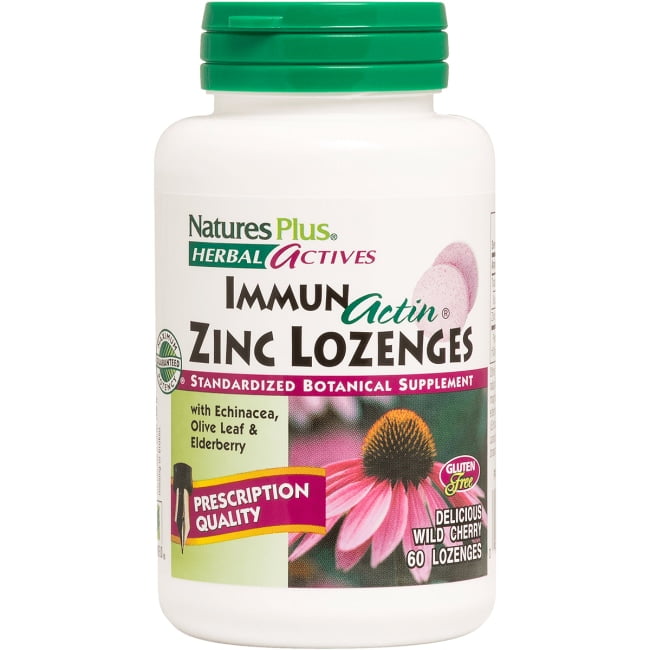Natures Plus - Herbal Actives ImmunActin Zinc Lozenges - 60 Lozenges