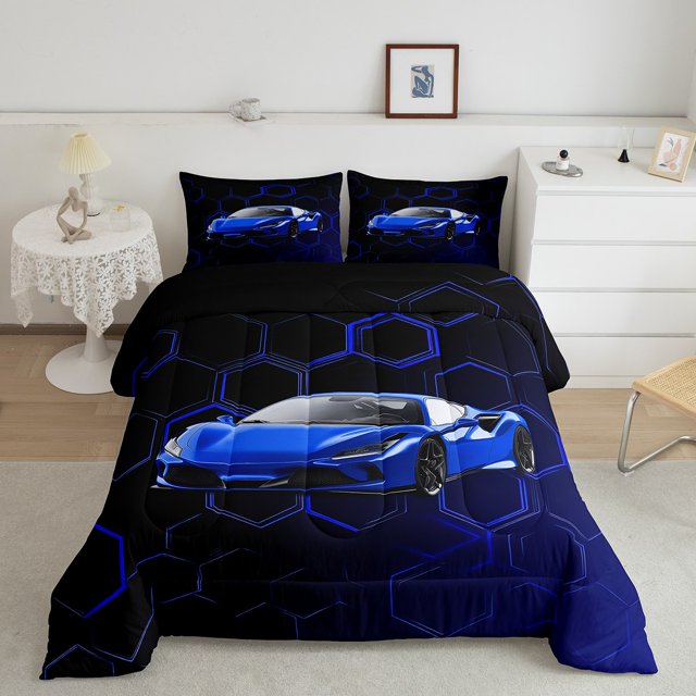 Erosebridal Sports Car Bedding Full Comforter Set, Automobile Down Comforter, Racing Theme Decor, Microfiber 3 Pieces
