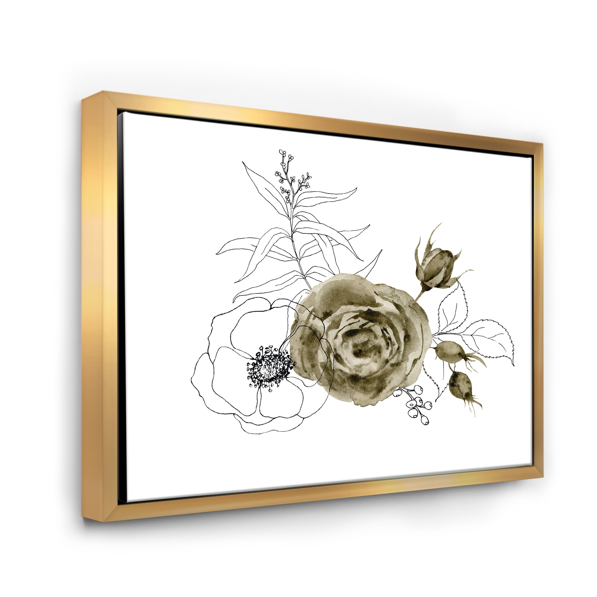 Designart 'Eucalyptus Branches With Anemone Bouquet Flower I' Traditional Framed Canvas Wall Art Print