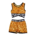 thumbnail image 2 of iixpin Kids Girls Sequins 2 Pieces Ballet Dance Sport Outfit Tank Top with Shorts Set Dancewear Performance Costume Gold 14, 2 of 6