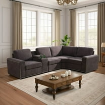 PonLiving Brown Flannel 5-Pieces USB and power outlet Living Room Sofa Set