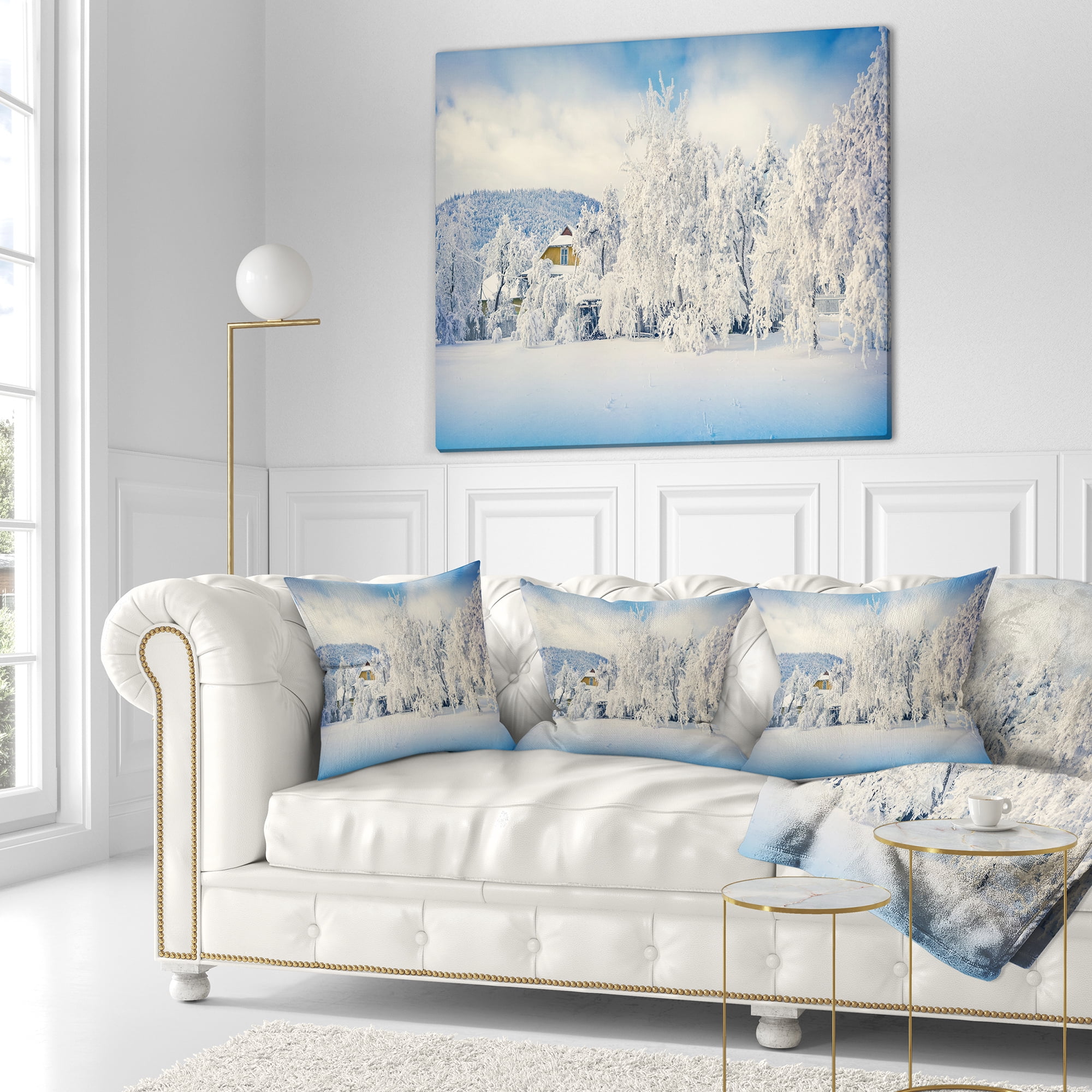 Designart White Winter Mountain Landscape - Photography Throw Pillow - 18x18