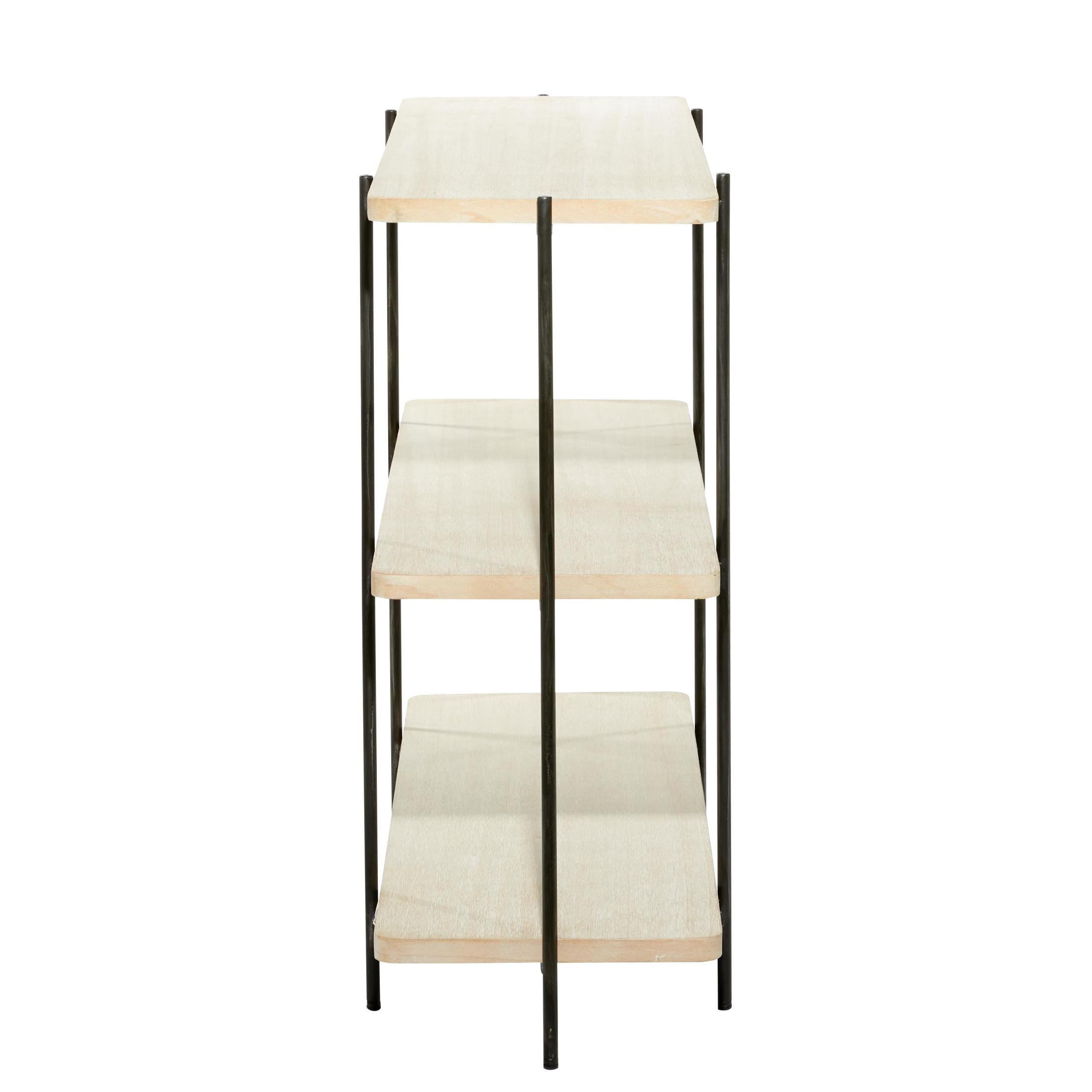 DecMode 40" x 32" Beige Wood Rounded Rectangular 2 Shelf Console Table with Slim Black Metal Legs, 1-Piece