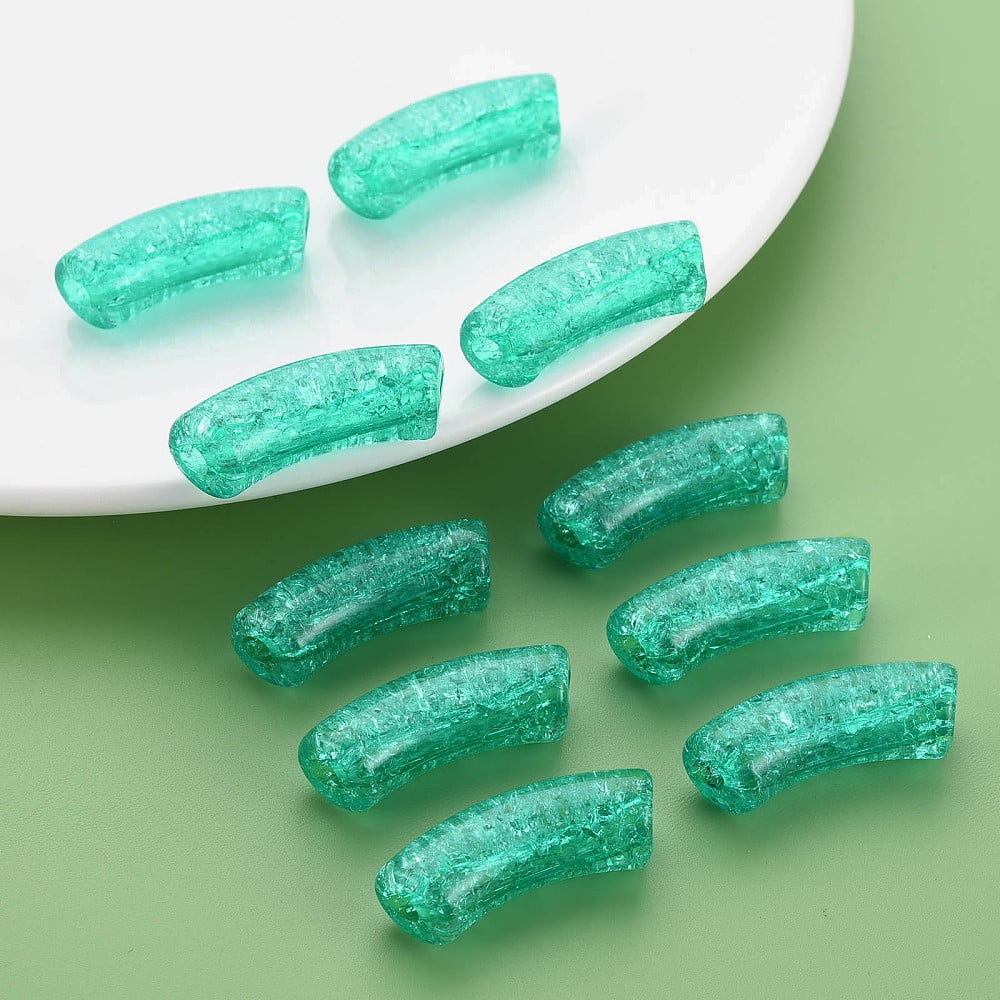 Transparent Crackle Acrylic Beads Curved Tube Mixed Color 32x8x10mm Hole: 1.6mm about 330pcs/500g