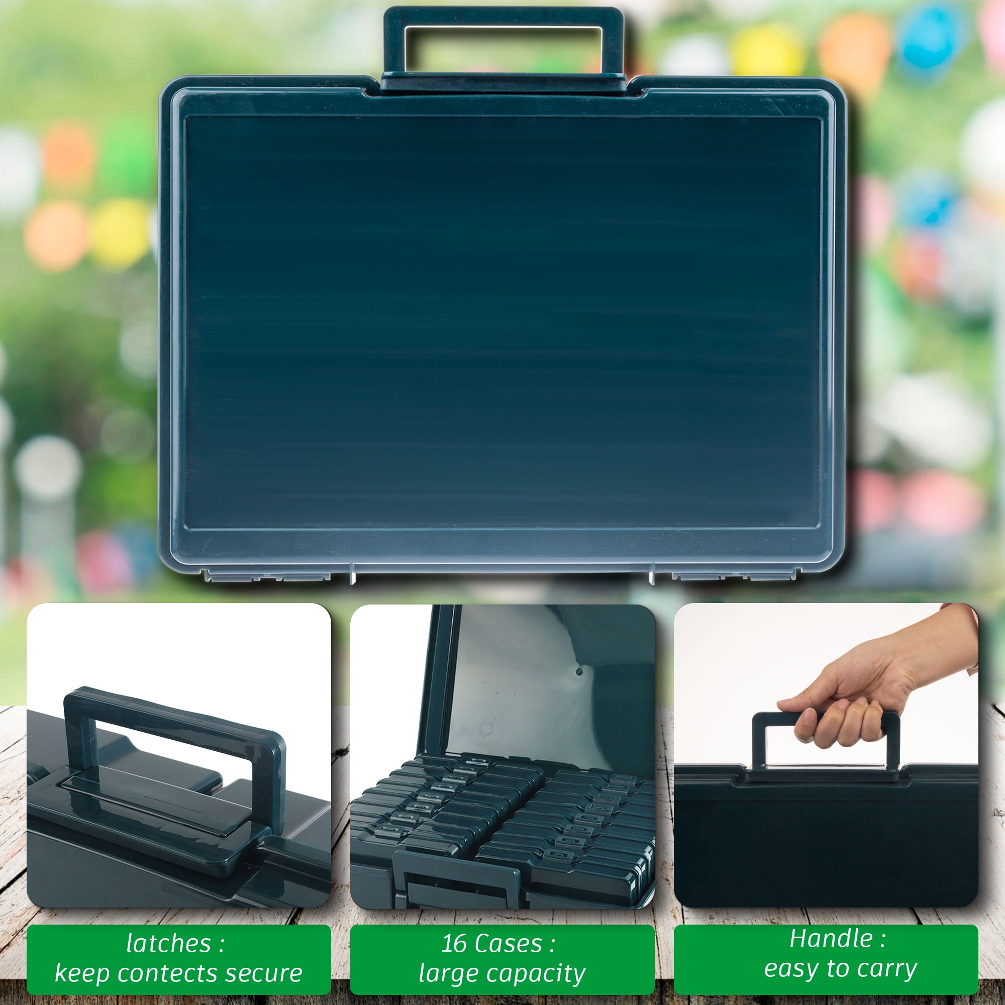 WRVCSS  Dark Green Seed Storage Box With 16 pcs 4" x 6" cases,Seed Organizer,Photo Storage Box For pictures