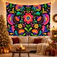 thumbnail image 3 of Pink Flower in a Mirrored Garden of Colorful Vines, Playful Folk Art for Botanical Fans, Floral Wall Art, Housewarming Gift, Tapestry Wall Hanging for Bedroom and Living Room, 3 of 7