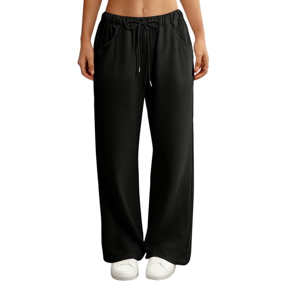 WULMLEO Baggy Wide Leg Sweatpants Women Lightweight Low Rise Sweatpants with Pockets Spring Comfy Yoga Pants Cotton Joggers Black XL