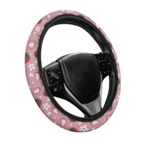 Yuyamidu Strawberry Car Steering Wheel Cover for Girls Women Flower Automobile Steering Wheel Decoration for Sedan Warm Car Steering Wheel Accessories, Pink