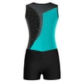 thumbnail image 4 of Aislor Kids Girls Shiny Diamond Sleeveless Gymnastics Leotard Biketard with Shorts Set Workout 6-14 Blue Green&Black 12, 4 of 7
