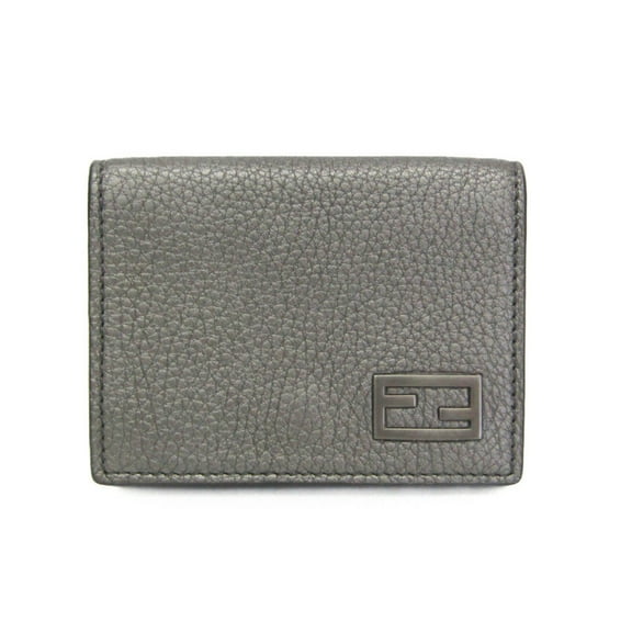 Pre-Owned Fendi FF 7M0280 Men,Women Leather Wallet (tri-fold) Metallic Gray (Good)