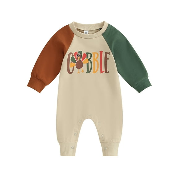 Infant Boy Girl Fall Clothes 3M 6M 12M 18M Gobble Long Sleeve Jumpsuit Romper Onesie First Halloween Thanksgiving Baby Outfit
