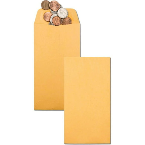 Quality Park No. 7 Coin Envelopes - Coin - 6 1by2"W x 3 1by2" L- 28 lb - Gummed - Brown Kraft