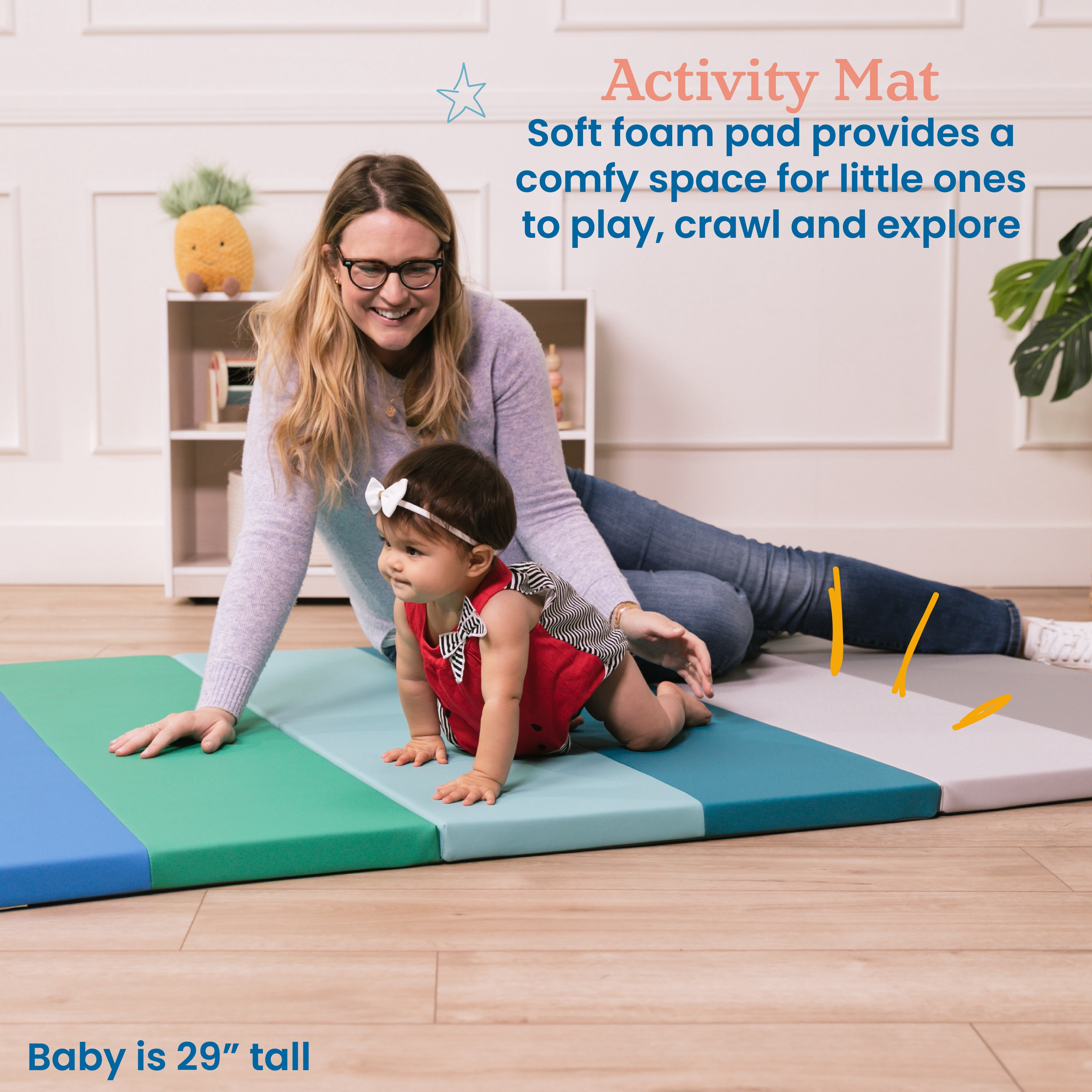 ECR4Kids SoftZone 6-Section Rainbow Runway Activity Mat, Folding Playmat, Contemporary