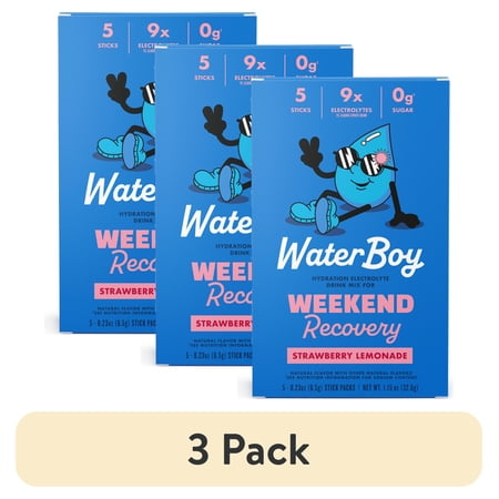(3 pack) Waterboy Hydration and Weekend Recovery Powder Packets, Strawberry Lemonade 5 Count