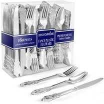 160 Pcs Silver Plastic Silverware Set- 80 Silver Forks, 40 Silver Spoons, 40 Silver Knives, Heavy Duty Disposable Utensils Heavyweight Cutlery, Elegant Flatware, Dinner Party, Wedding, Holiday Parties