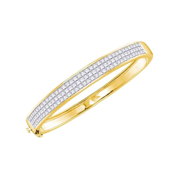 Diamond Princess 14kt Yellow Gold Womens Princess Diamond Luxury Bangle Bracelet 6 Cttw