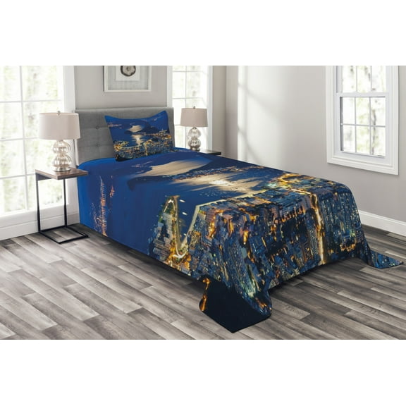 Ambesonne Night Quilted Bedspread Set 2 Pcs, Mountain Sugar Loaf Rio, Twin Size, Violet Blue Pale Grey