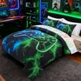 thumbnail image 2 of Btargot 5 Piece Lighting Gaming Boy Comforter Set Twin Blue Green Game Controller Kids Bedding Set, 2 of 10