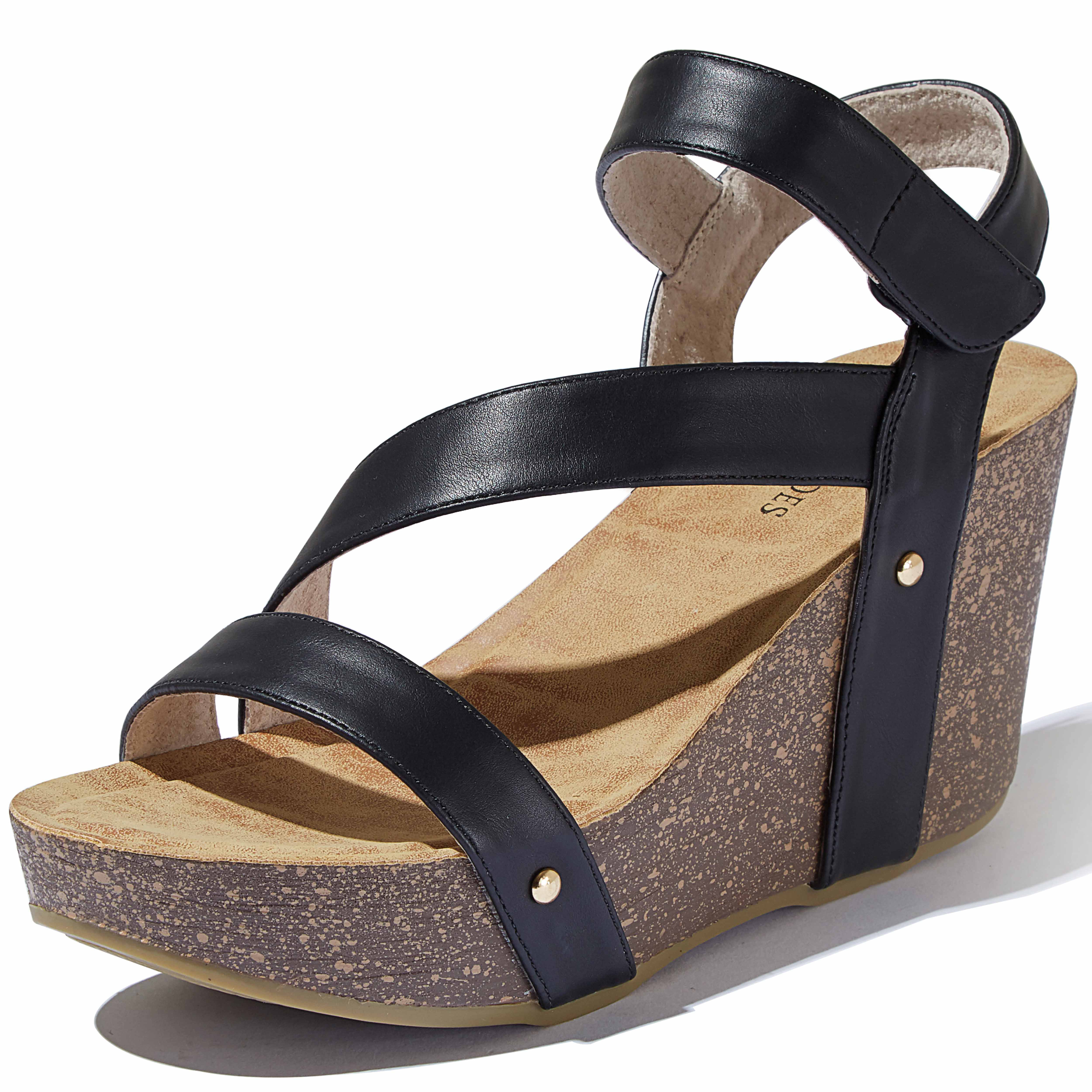 GIY Womens Peep Toe Low Wedges Sandals with Sparkly Rivets Platform Comfort Zipper Summer Dress Bootie