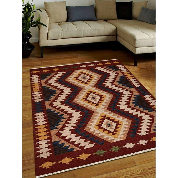 Rugsotic Carpets Hand Woven Flat Weave Kilim Wool 4'x6' Area Rug