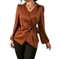 thumbnail image 2 of Craaazy Women's Loose Long Sleeve Satin Lapel Shirts Gifts, 2 of 7