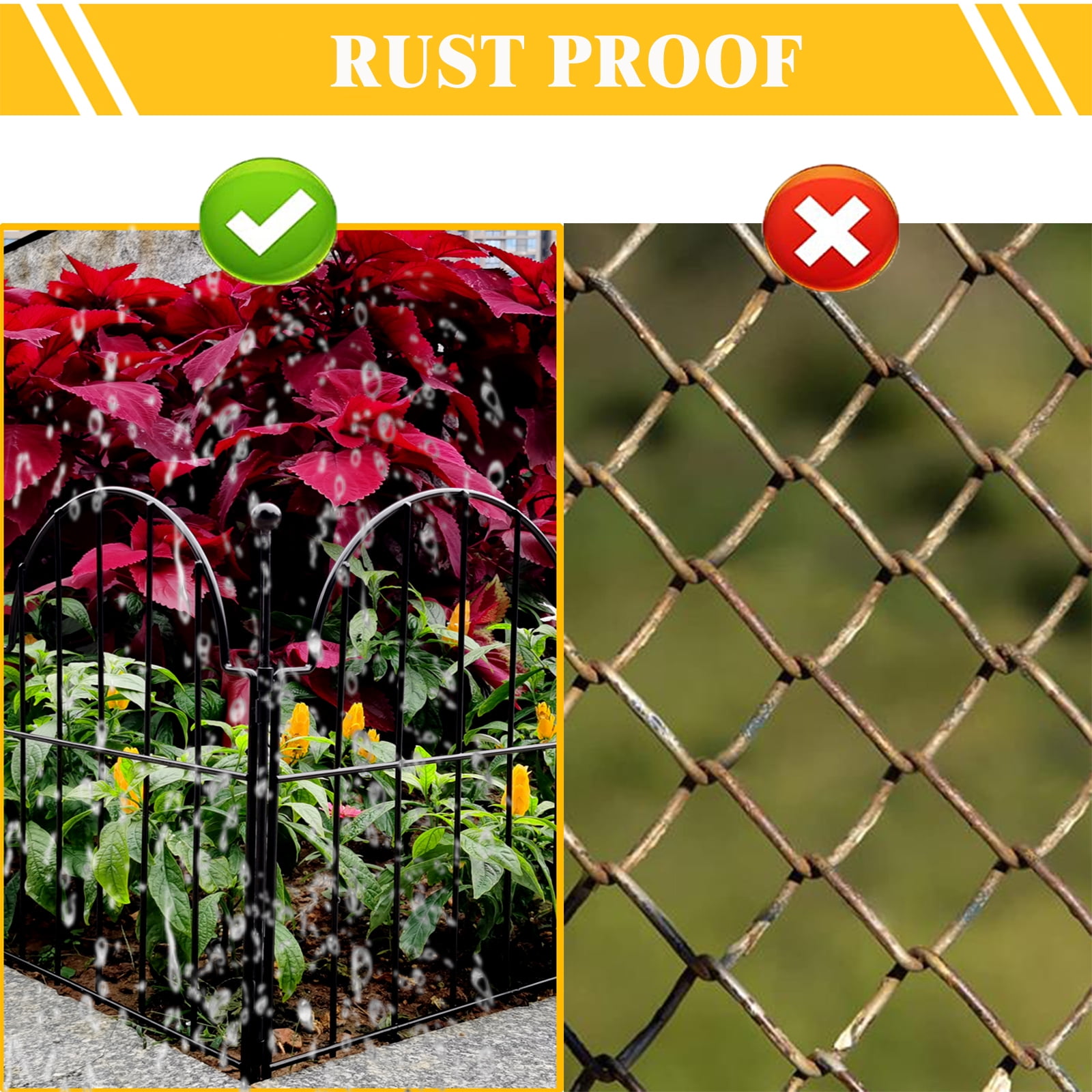 Blingluck Decorative Garden Fence, 25 pack Rustproof Metal No Dig Garden Fencing Border, Total 17 in(H) x 27.5 ft(L), Animal Barrier for Yard, Arched