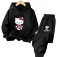 thumbnail image 5 of Conjunto de 2 piezas de sudadera y pantalones con estampado de dibujos animados de Hello Kitty Kawaii, ropa de primavera y otoño para niños y niñas, chándal de moda para niños, 5 of 5