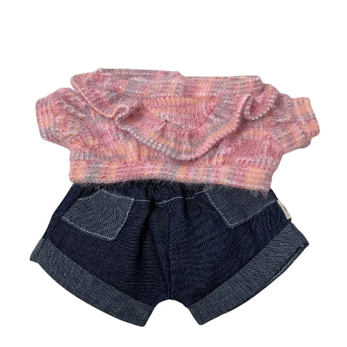 Pink Variegated Ruffle Sweater with Denim Shorts for 37cm (14.5”) Collectable Dolls