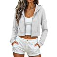 thumbnail image 2 of XAOFW Cozy Casual Zip Up Hoodie Women Solid Color Long Sleeve Cropped Hooded Sweatshirts Autumn Winter Loose Fit Hoodies With Pockets Trendy· Top XXL, 2 of 5