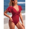 thumbnail image 4 of Sociala Ruched One Piece Swimsuits for Womens Cut Out Ruffle Bathing Suit Tummy Control Swimsuit, 4 of 5