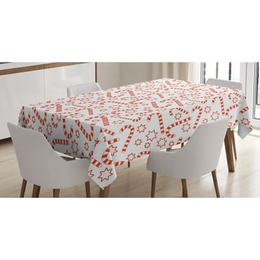 Ambesonne Candy Cane Tablecloth Rectangular Table Cover, Xmas Theme Stars, 52"x70", Vermilion White