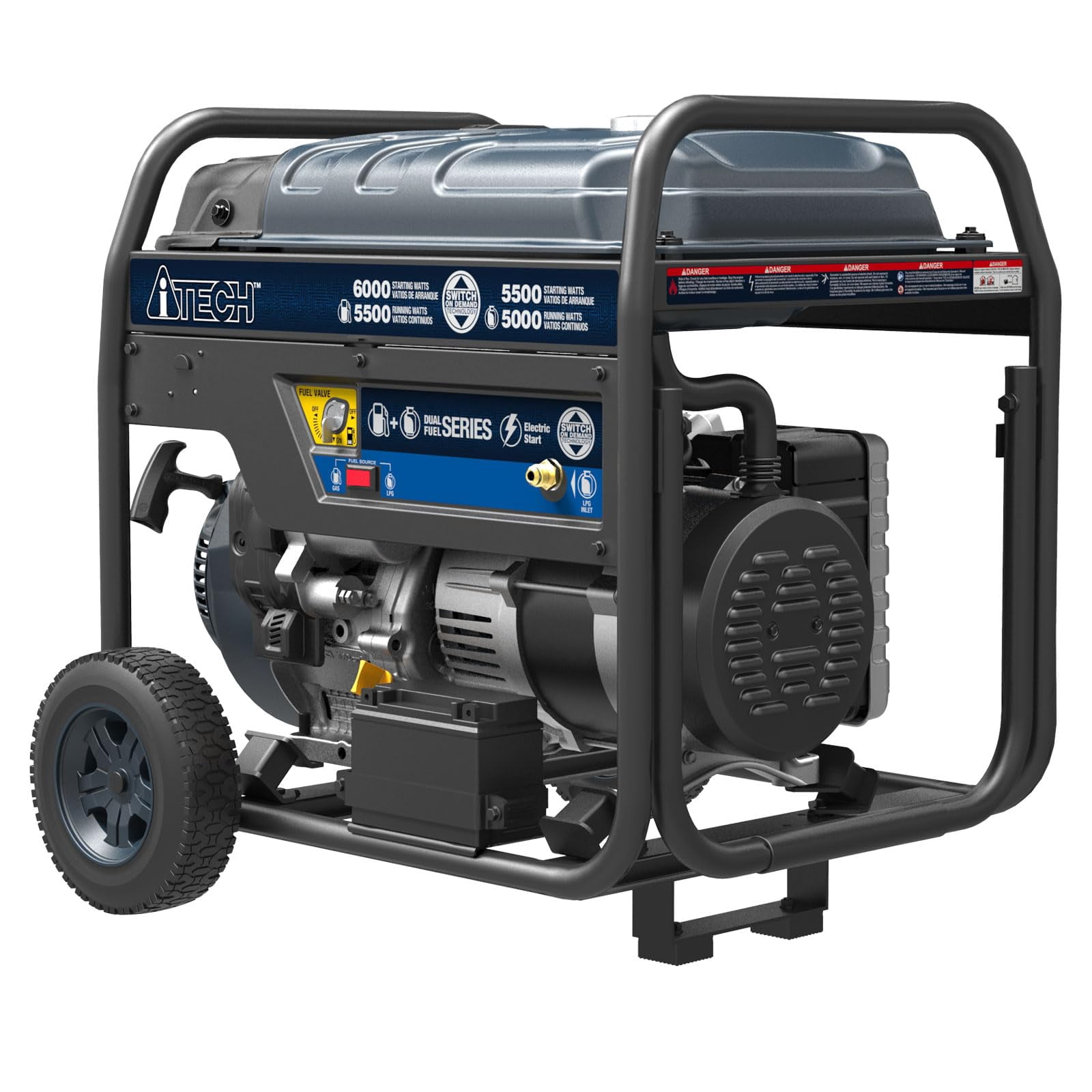 A-iTech 6000 Watt Electric Start Gas & Propane Powered Portable Generator with CO Sensor