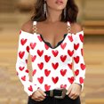 thumbnail image 2 of Camiseta de manga larga con cuello en V y estampado de amor para el Día de San Valentín para mujer, camiseta cómoda de capa base, blusa informal ajustada, Tops Pompotops  gfhjh21875, 2 of 5