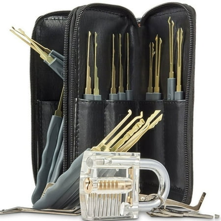 24-Piece Practice lock pick Sets & Locksmith Tools Kits with Case and 2 Keys, Perfect for Professional Locksmiths or Beginners, Wonderful Gift for (Best Beginner Lock Pick Set)