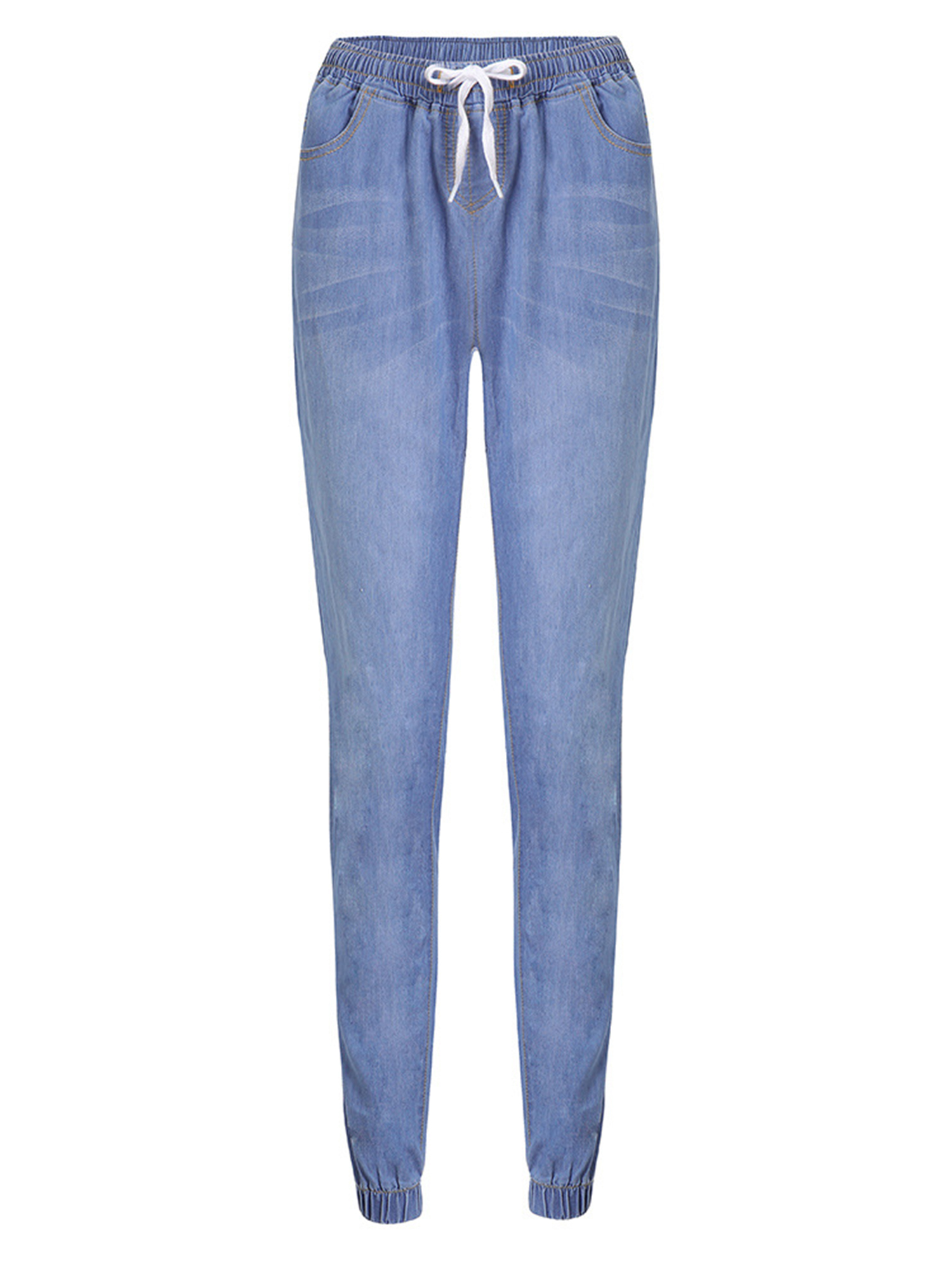 Plus Size Jeans for Women Mid Rise Slim Fit Joggers Denim Pants Casual Jeggings Drawstring Stretch Pants S-5XL Light Blue 2XL - image 1 of 2