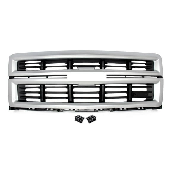 ONEPI Silver Ice Front Grill W/Black Mesh Compatible with Chevy Silverado 1500 Z71 2014 2015 Models, No Emblem