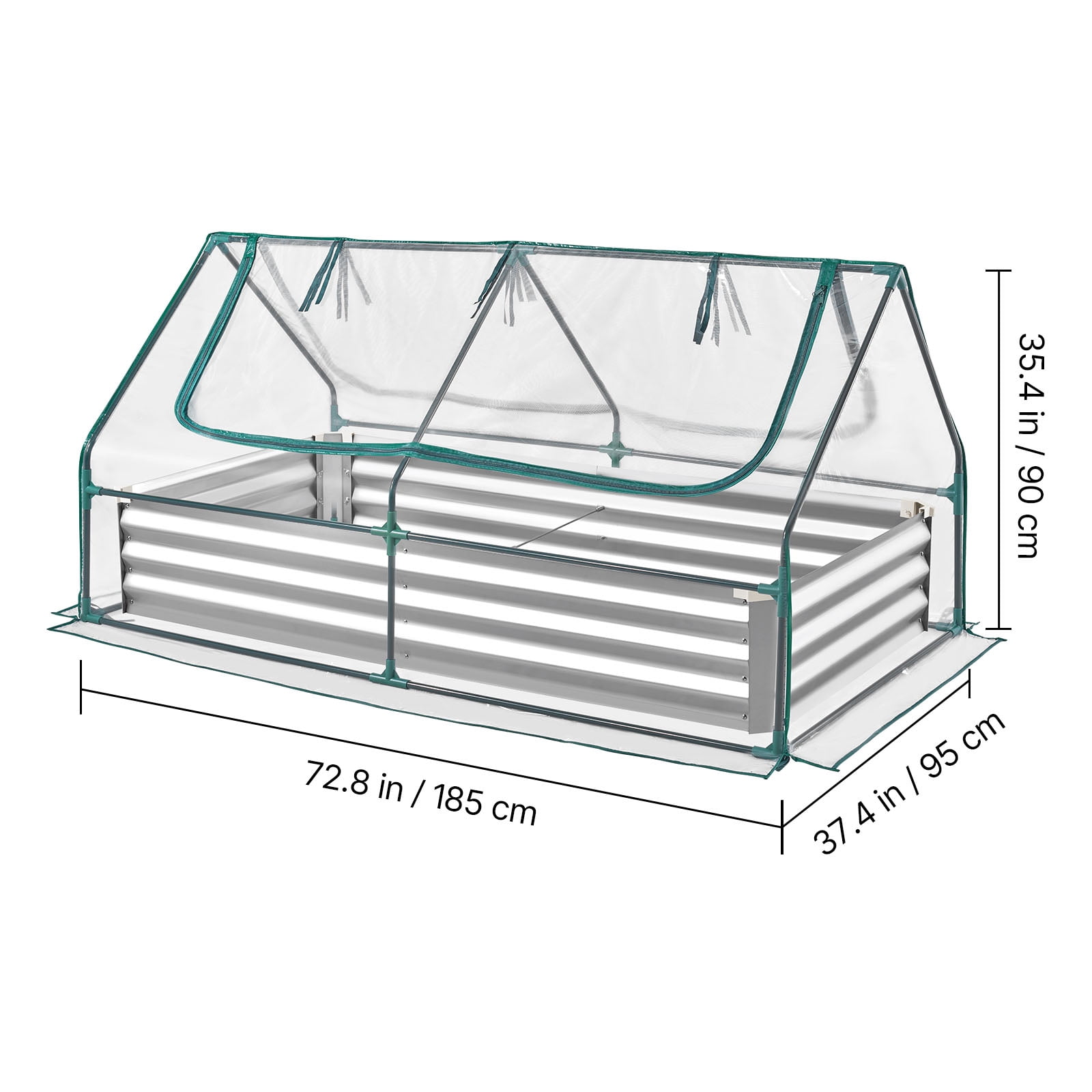 VEVOR Raised Garden Bed with Cover, 6 x 3 x 1 ft, Rectangular Galvanized Metal Planter Box Kit Outdoor, with PE Greenhouse Cover & Gloves, Rustproof Alu-Zinc, for Growing Flowers Vegetables, Silver