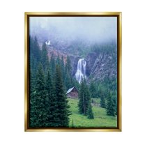 Stupell Industries Forest Cabin Waterfall Fog Landscape Photography Gold Floater Framed Art Print Wall Art