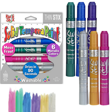 Kwik Stix Thin Stix Tempera Paint Sticks, 6 Metallic Colors, Washable, Super Quick Drying, Non-Toxic, Allergen Free, Paint for Kids and Toddlers