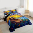 thumbnail image 3 of Feelyou Rustic Sloth Kids Queen Comforter Set, Kawaii Cartoon Animal Bedding Sets, Artwork Oil Printing Reversible Bedding Comforter Set, Breathable Home Decor, 3pcs, 3 of 8