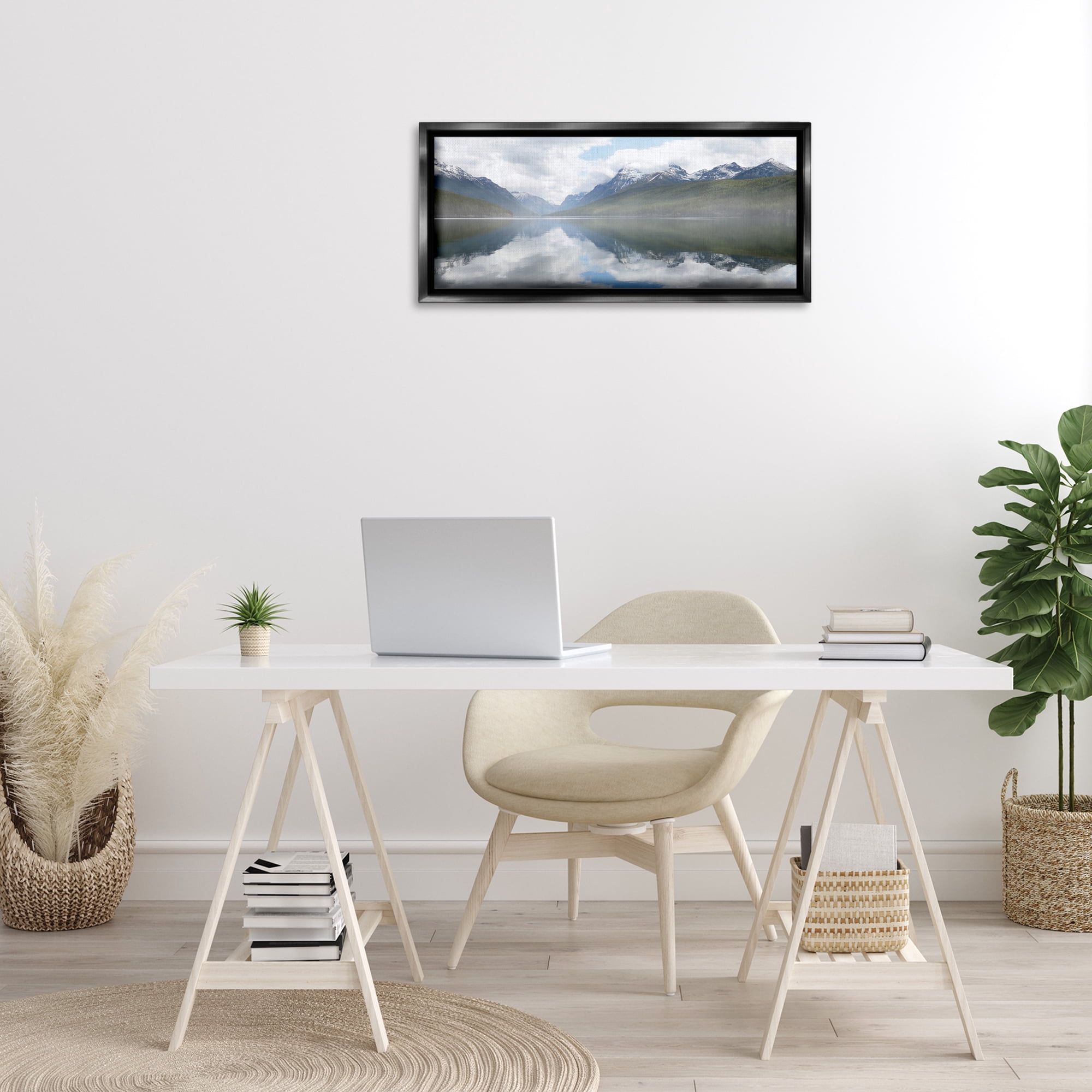 Stupell Industries Mountain Peak Reflections Landscape Photography Black Floater Framed Art Print Wall Art, 31 x 14
