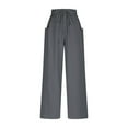 thumbnail image 5 of Women's Capris Pants Cotton Linen Elastic Waisted Solid Color Casual Loose Beach Wide Leg Trousers with Pocket Dark Gray M, 5 of 7