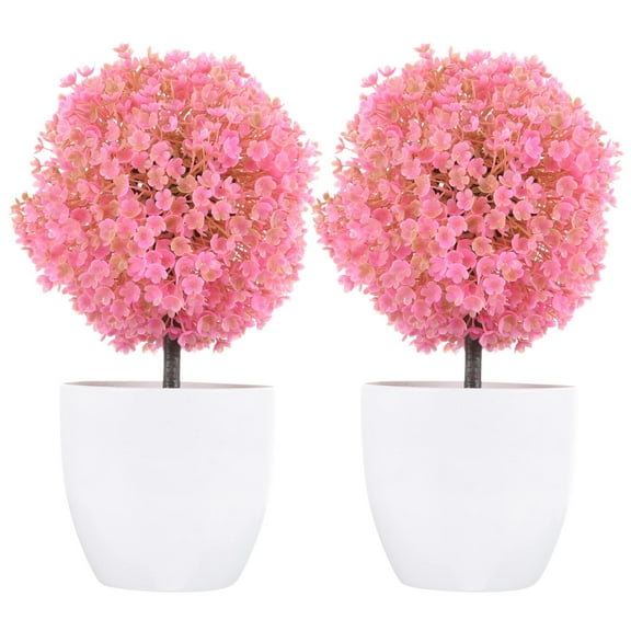 IDEANATEGRATE Room Artificial Tree Faux Plant Simulated Bonsai 2Pcs Plastic Iron Wire Compact Design