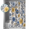 thumbnail image 4 of Yellow Blue Flower Shower Curtain, 72" x 72", Abstract Floral Art Leaf Vintage Waterproof Bathroom Curtain Washable Shower Curtain Set with 12 Hooks, 4 of 6