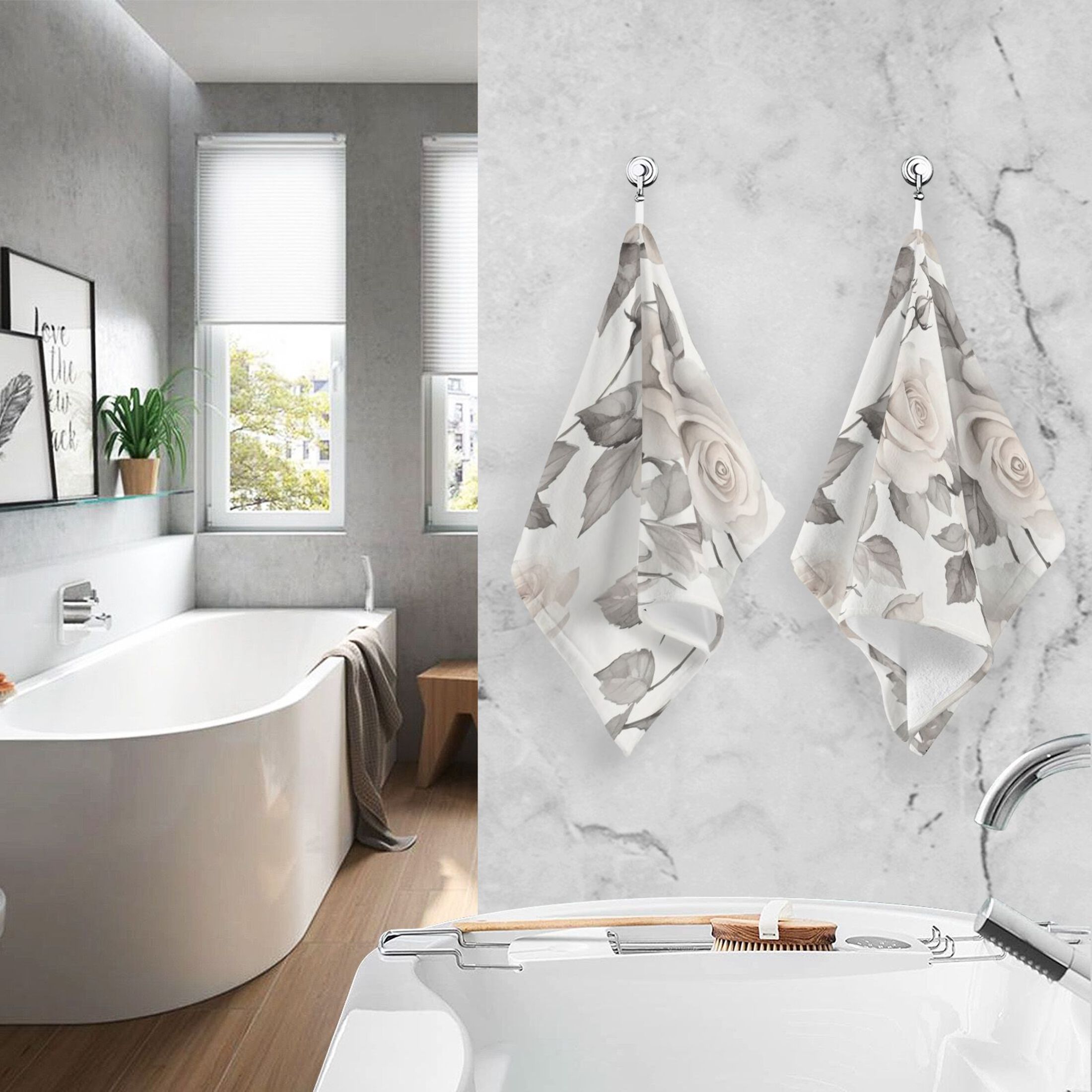 Cotton Towel Two-Piece 16x28 Inch One Sizex2 Face Towel Set Towel Set Cotton Hand Bath Towel Bathroom Beach White Roses
