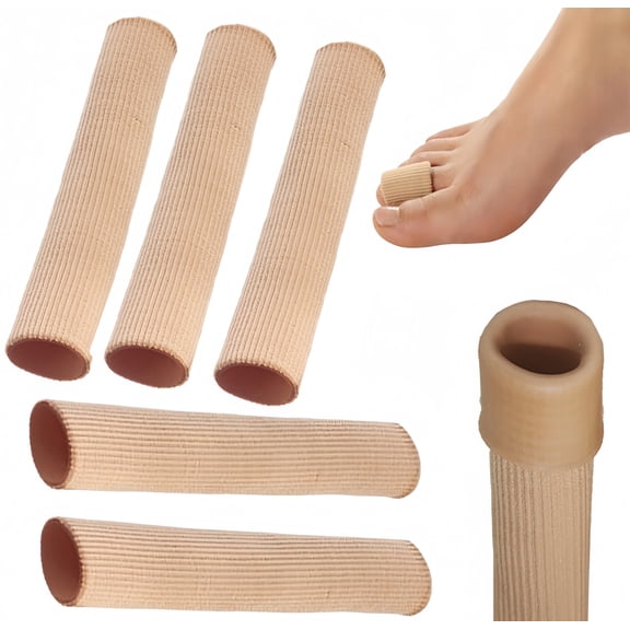 Casewin Toe Tubes Sleeves Protectors Cushions Fabric & Gel Lining Finger Toe Separator Tubing for Bunion, Hammer Toe, Callus, Corn, Blister (5 Pack, Size 15*2.5cm)