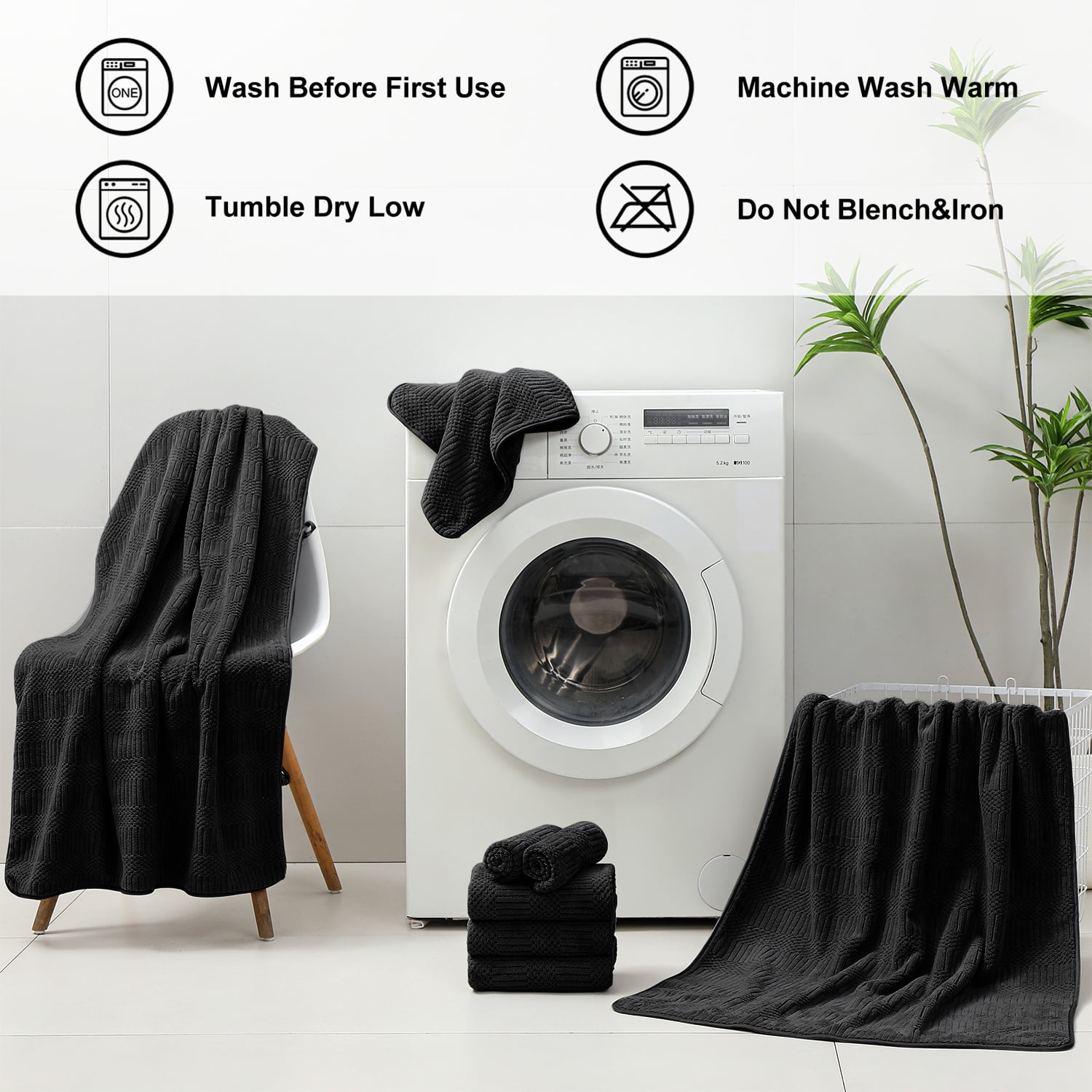Beartech 8 Piece Microfiber Bath Towel Set,700GSM Quick Dry & Less Lint, 2 Oversized Bath Towels, 2 Towels & 4 Washcloths,Highly Absorbent,Ultra Soft Shower Towel For Bathroom Hotel-Black